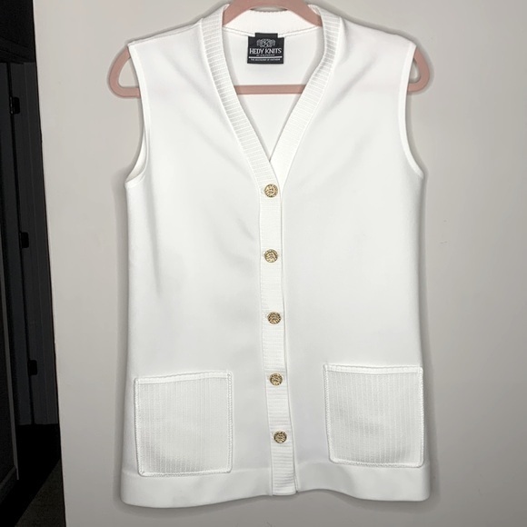 Hedy Knits Sweaters - Vintage Hedy Knits of Cali Sleeveless Button Up Cardigan Sweater Gold Button S/M